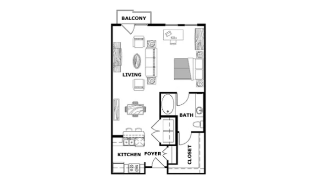 One Bedroom Loft Floorplan Image